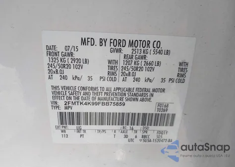 2015 Ford Edge Titanium from USA, damaged, VIN 2FMTK4K99FBB75859